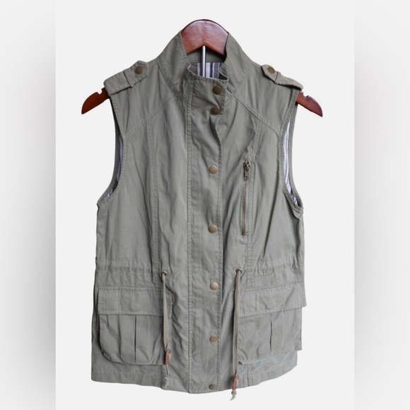 Olive Safari Utility Cargo Pocket Drawstring Snap Front Vest S/M - Picture 7 of 14